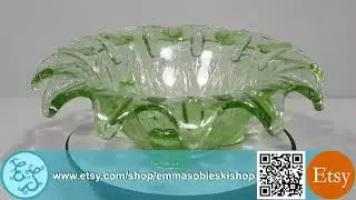Vintage Mid-Century Sowerby Green Glass 'Frog & Bullrush' Design Centrepiece Bowl