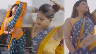 Nithya raj Hot Chiffon blue saree with yellow sleeves blouse Fashion Photoshoot Vertical Edit Video