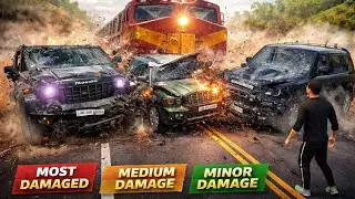 TRAIN vs 3 SUVs 😱 | Thar, Scorpio & Fortuner Crash Test | Kaun Bacha?