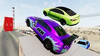 Cars Vs  High Container Jump Desert Test Parkour - Speed Car Crash - BeamNG Drive