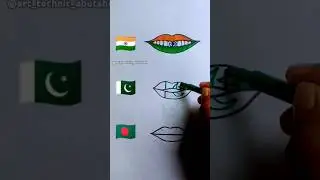 Flag drawing on lips || Pakistan 🇵🇰 + India 🇮🇳 + Bangladesh 🇧🇩 #CreativeArt #Satisfying