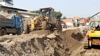 Great Skills By Operator Motor Grader And Dozer Pushing Rock & Sand Making Foundation Village Road