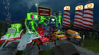BLUE Monster Battle: TRAIN EATER, LIGHTHOUSE,  SIREN HEAD, MEGAHORN, CAR EATER, TRAFFICLIGHT HEAD