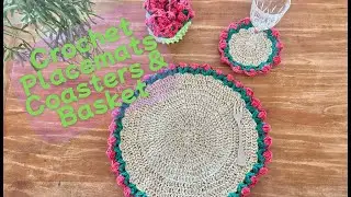 Spring Flower Buds Crochet Placemats & Coasters with A Textured Basket Easy Crochet Tutorial