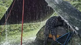 SOLO CAMPING IN THE HEAVY RAIN FOREST 🌧️ RELAXING HEAVY RAIN CAMPING || ASMR RAIN CAMPING