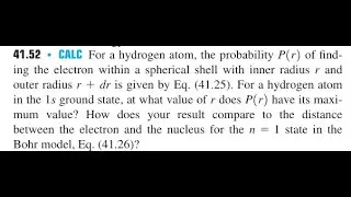 CALC For a hydrogen atom, the probability of finding the electron within a spherical shell with inn