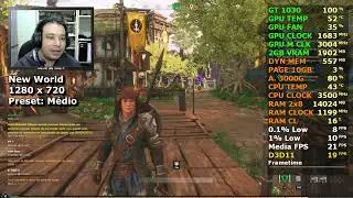 Athlon 3000G + GT 1030 - New World (720p) 2x8GB (PC) Teste de Desempenho