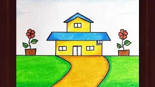 Very Easy House Scenery Drawing/How to Draw  Beautiful House Step by Step/Easy Drawing for Beginners