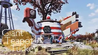 Fallout 76 CAMP Build: Tofurky Tom's Vegetarian Food Stand - Giant Teapot Turkey