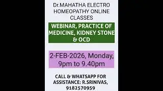PRACTICE OF MEDICINE, 2-2-2026, TOPIC:  KIDNEY STONE & OCD, TRAINER: Dr.MAHATHA Sir