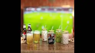 Drinking Beer Glasses with Bamboo Lids and Glass Straw