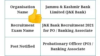 Jammu Kashmir Bank | J K Bank PO or Associat Recruitment 2021 Apply Online | #shorts 🕵️🕴️#subscribe