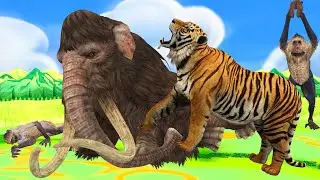 Tiger vs Elephant Mammoth Fight Baby Monkey Saved by Woolly Mammoth Giant Animal Fights Videos