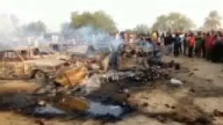 Nigeria - Aftermath Boko Haram attack in Maiduguri / Suicide bombs set tankers alight in Maiduguri