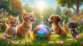Cute Cat Plays with Colorful Ball 🐱🎨 | Fun Garden Play with Cat & Dog Friends
