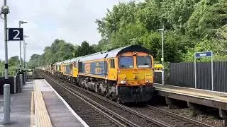Triple locos on 6Y48 From Eastleigh to Hoo with 66777, 69003 & 66790 climbing through Shawford