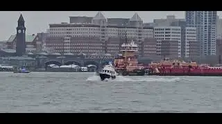 NYPD Harbor Operating On Scene Of A Helicopter Crash In The Hudson River