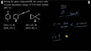 Among the given compounds I&ndash;III, the correct order of bond dissociation energy of the C&ndash;H bond marke