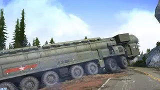 Spintires Mudrunner - Maz 79221 16x16 Transport Heavy Missile Nuclear Bomb - Driving mud Offroad