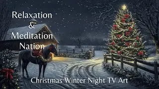 Christmas Winter Night on the Farm: Horse and Barn in Falling Snow - Cozy TV Art Display - Animated