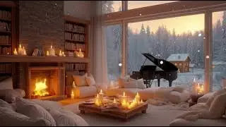 Calm Piano Music 🎹 Winter Afternoon Fireplace Ambience ❄️ Snowfall for Sleep, Study & Relaxation