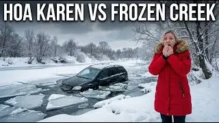 HOA Karen Drives Over Frozen Creek &mdash; Watch Her SUV Plunge Through Ice!