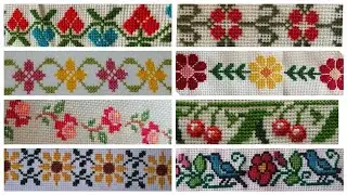 Top 35 Cross stitch border embroidery design for bed cover, table cover,aason, pillow cover 