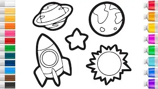 How to draw outer space Saturn, Earth, Sun | step by step