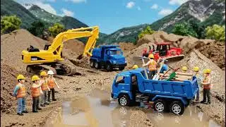 ⭐ Building a Mountain Road and Drainage System with Mini Toy Vehicles