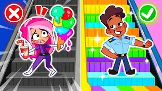 Kids Learn Mall Safety Rules 👧 Up 🔼 and Down 🔽 the Escalator, Don't Jump in Elevators!