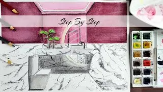 How to Draw A Bathroom in One Point Perspective | Step By Step