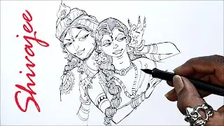 🕉️ Radha Krishna Drawing Step by Step ✍️ | Traditional Indian Line Art Illustration
