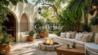 Tranquil Outdoor Cafe Music For Stress Relief | Beautiful Courtyard With Gentle Jazz To Relax, Fo...