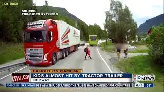 Children in Norway almost hit by bus