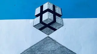 Realistic 3D Optical Illusion Drawing | Floating Cube with Pencil