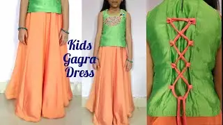 Kids gagra dress sewing/ lehenga choli dress /lehenga choli cutting and stitching in telugu/#lehenga