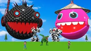MS PACMAN & NEW RED PACMAN VS TWO YELLOW MONSTER PACMAN FIGHTING IN POKEMON #2026