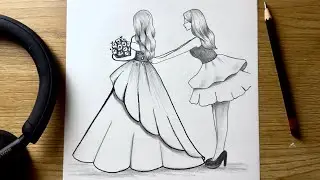 Bride Best-friend fixing her Dress | Drawing Step-by-Step || @anchalarts9724