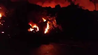 Kilauea Volcano A'a lava flow crossing Kahukai at Kaupili in Leilani Estates.  3:25 AM May 26, 2018