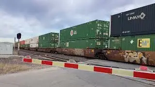 Bus Brown Drive railroad crossing, UP 7785 Intermodal Train, Woodbine, IA