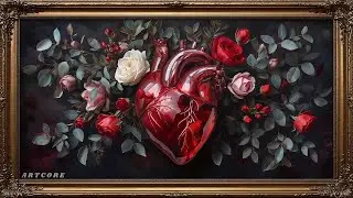 Valentines Day Glass Heart with Roses Oil Painting Romantic Dark Academia Floral TV Art Screensaver