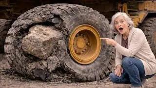 A Heavy Machine&rsquo;s Tire Burst after Hitting a Large Stone, skilled Mechanic Repaired it immediately