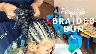 TODDLER BOY BRAID HAIRSTYLE 13 | FREESTYLE BRAIDED BUN | PROTECTIVE STYLE | CURLY KIDS HAIR CARE