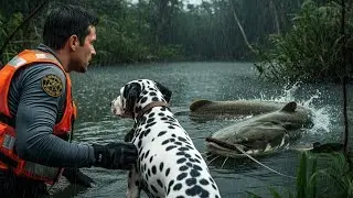 Heroic Rescue Team Saves the Poor Spotted Dog from a Giant Catfish and its Deadly Jaws