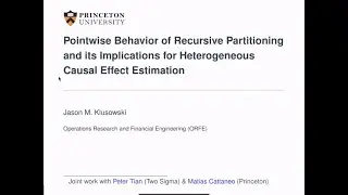 Jason Klusowski: Pointwise Behavior of Recursive Partitioning