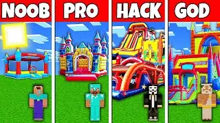 Minecraft Battle: NOOB vs PRO vs HACKER vs GOD BOUNCY CASTLE HOUSE BASE BUILD CHALLENGE in Minecraft