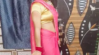 Wearing pink chiffon saree and backless golden blouse || Crossdresser Ankita 
