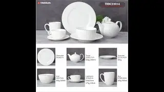 White embossed 32 piece new bone china dinnerware set