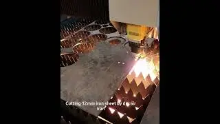 cnc fiber Cutting 12mm iron sheet by dry air برش ورق ۱۲ میل هوای خشک