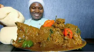 Asmr mukbang banga soup with assorted meat and fufu